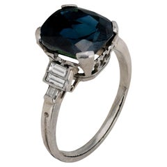 Art Decó GIA 4,5 quilates sin calor zafiro diamante anillo de platino