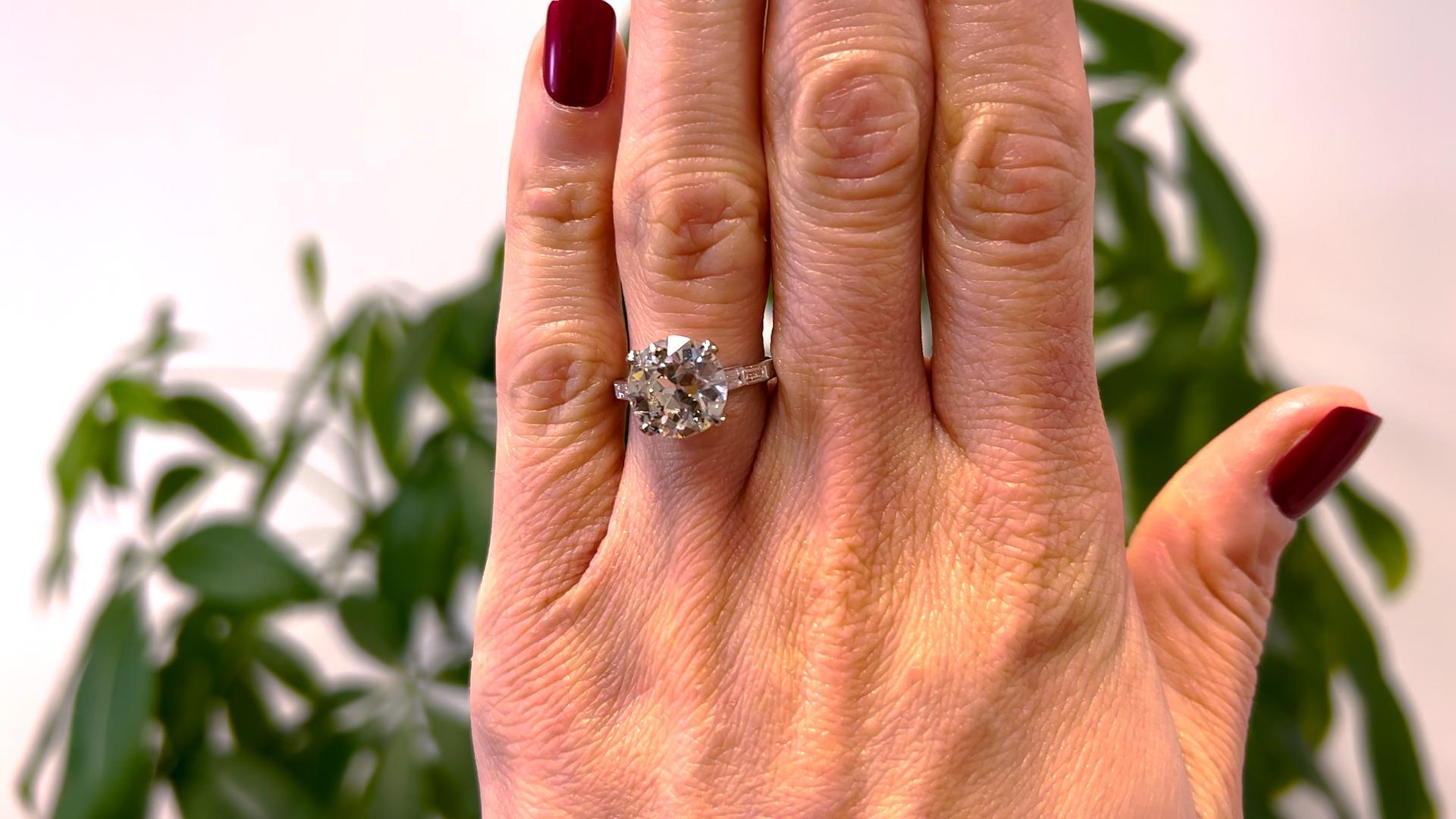 Platinring mit GIA 4.57 Karat Diamant im alteuropäischen Schliff im Art déco-Stil (Alteuropäischer Schliff)