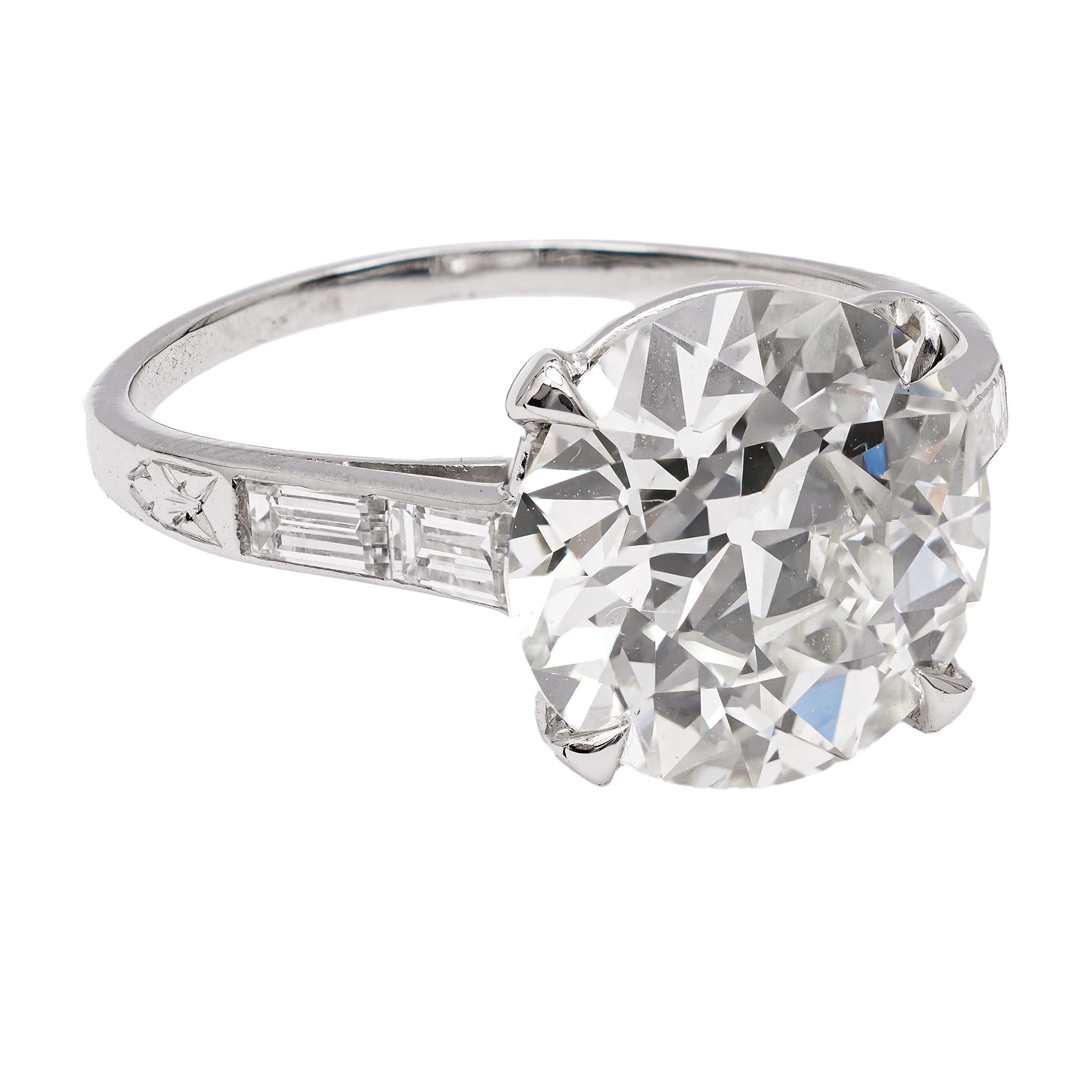 Platinring mit GIA 4.57 Karat Diamant im alteuropäischen Schliff im Art déco-Stil für Damen oder Herren