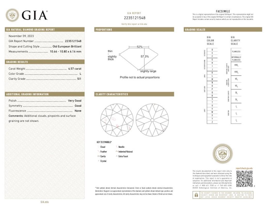 Platinring mit GIA 4.57 Karat Diamant im alteuropäischen Schliff im Art déco-Stil 2