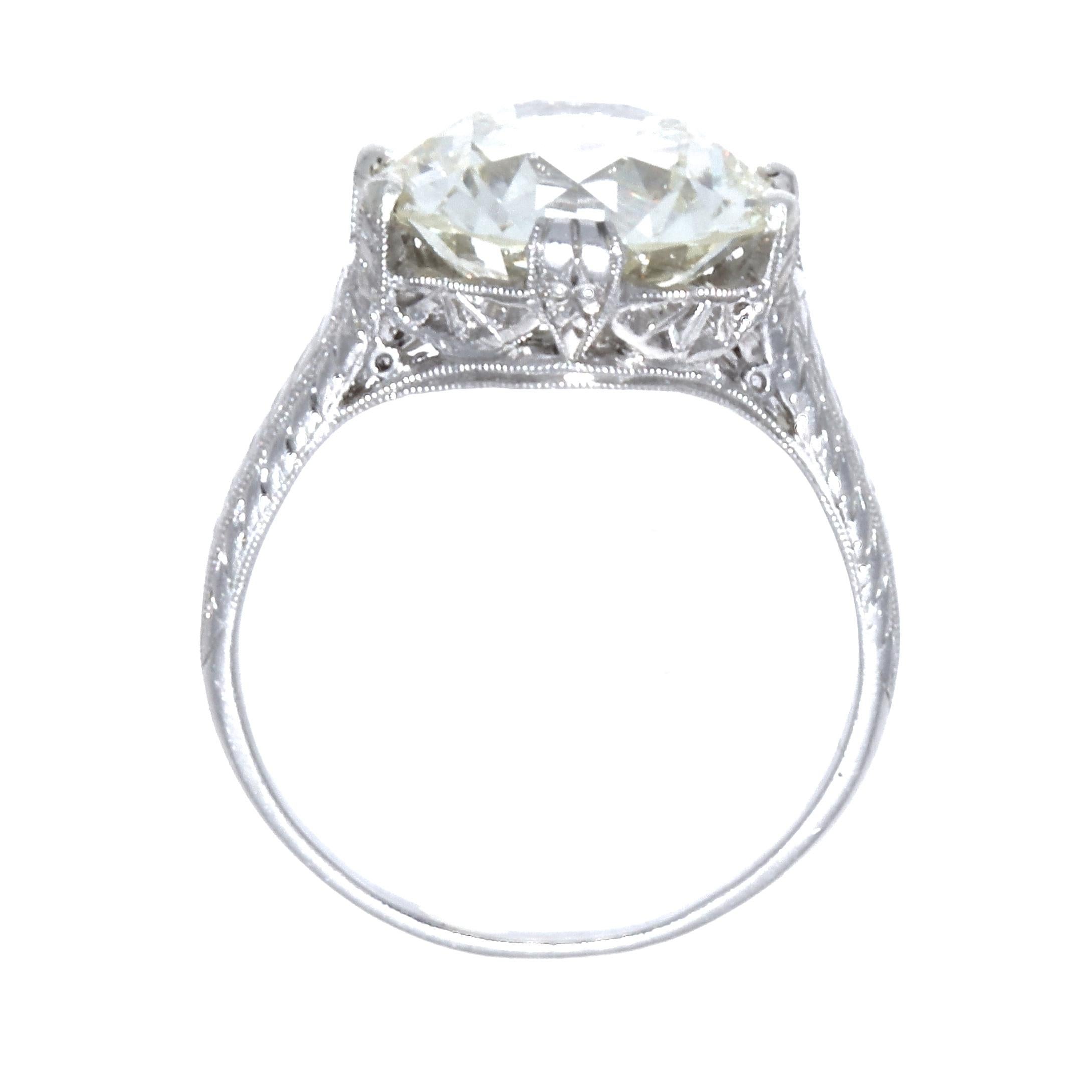 Art Deco GIA 4.59 Old European Cut Diamond Platinum Engagement Ring In Good Condition In Beverly Hills, CA