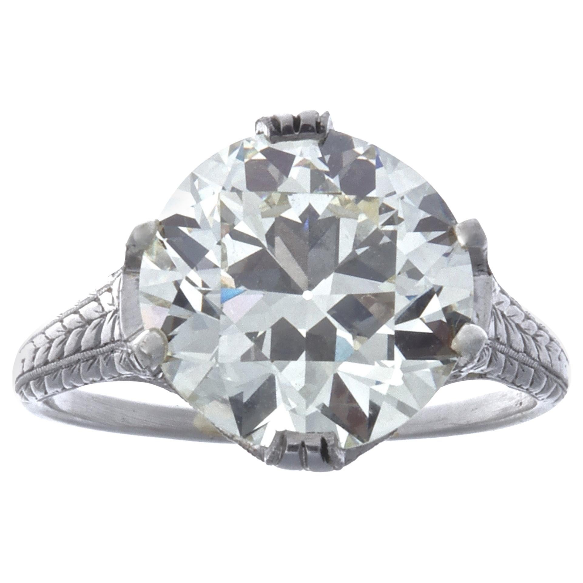 Art Deco GIA 4.59 Old European Cut Diamond Platinum Engagement Ring