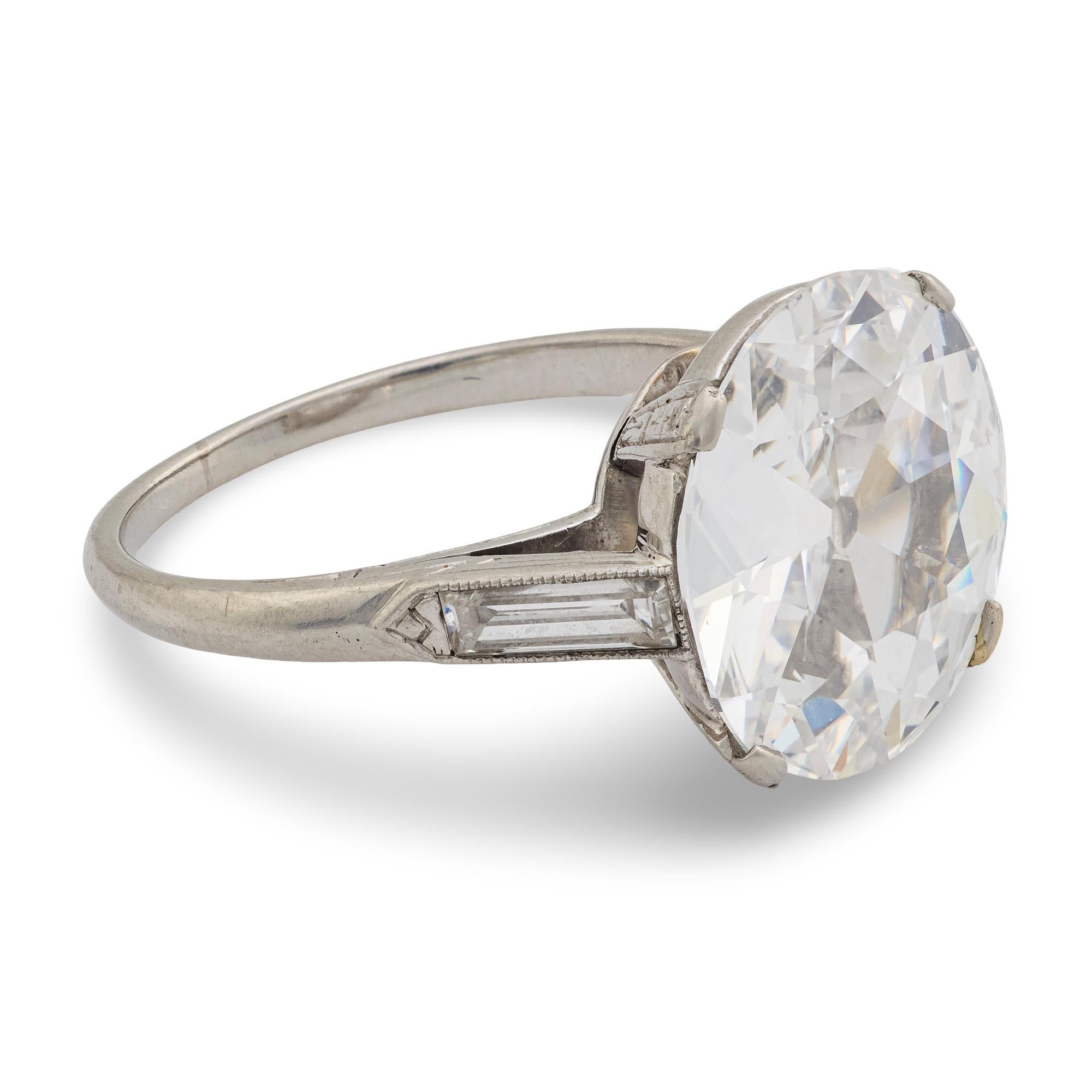 Women's Art Deco GIA 4.60 carat diamond platinum engagement ring For Sale