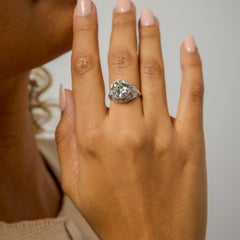 Art Deco GIA 4.76 carat old European cut diamond sapphire platinum filigree ring