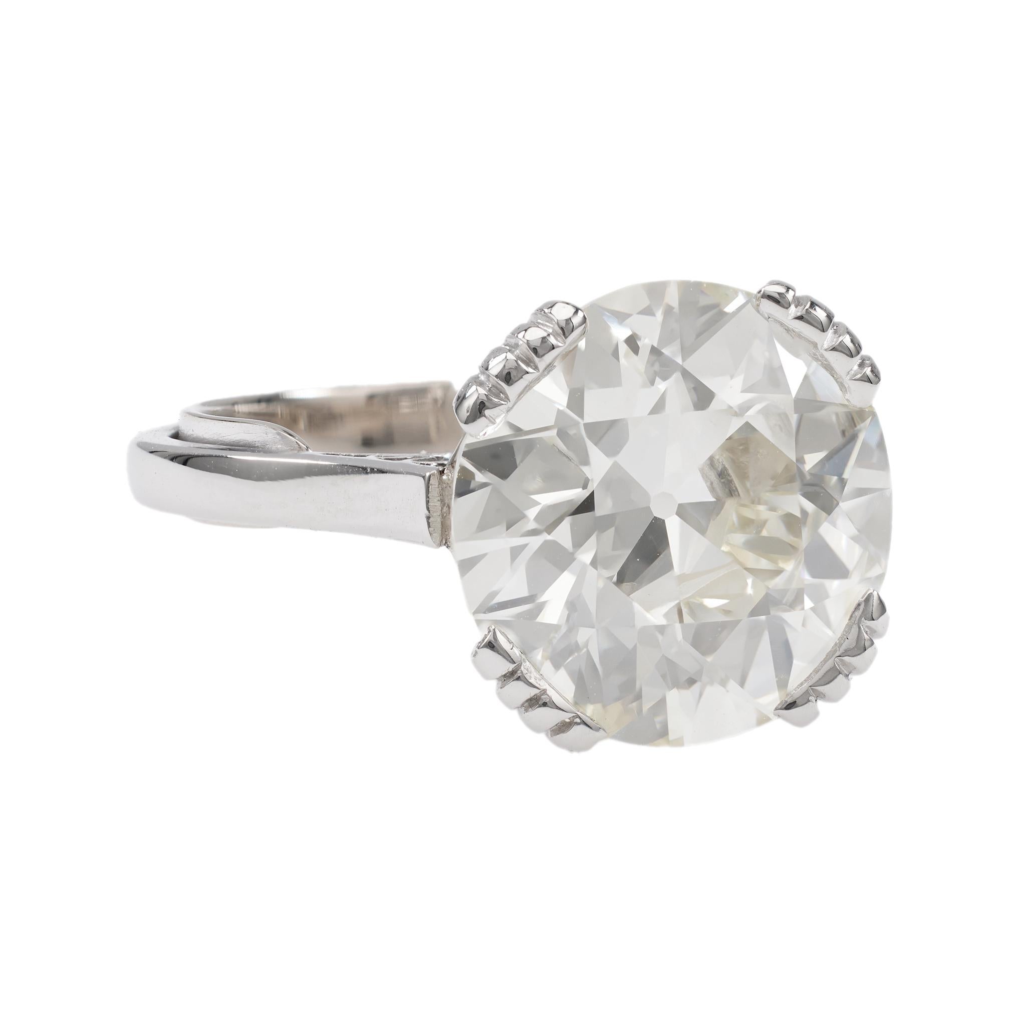 Art Deco GIA 4.78 Carat Old European Cut Diamond Platinum Solitaire Ring For Sale 1