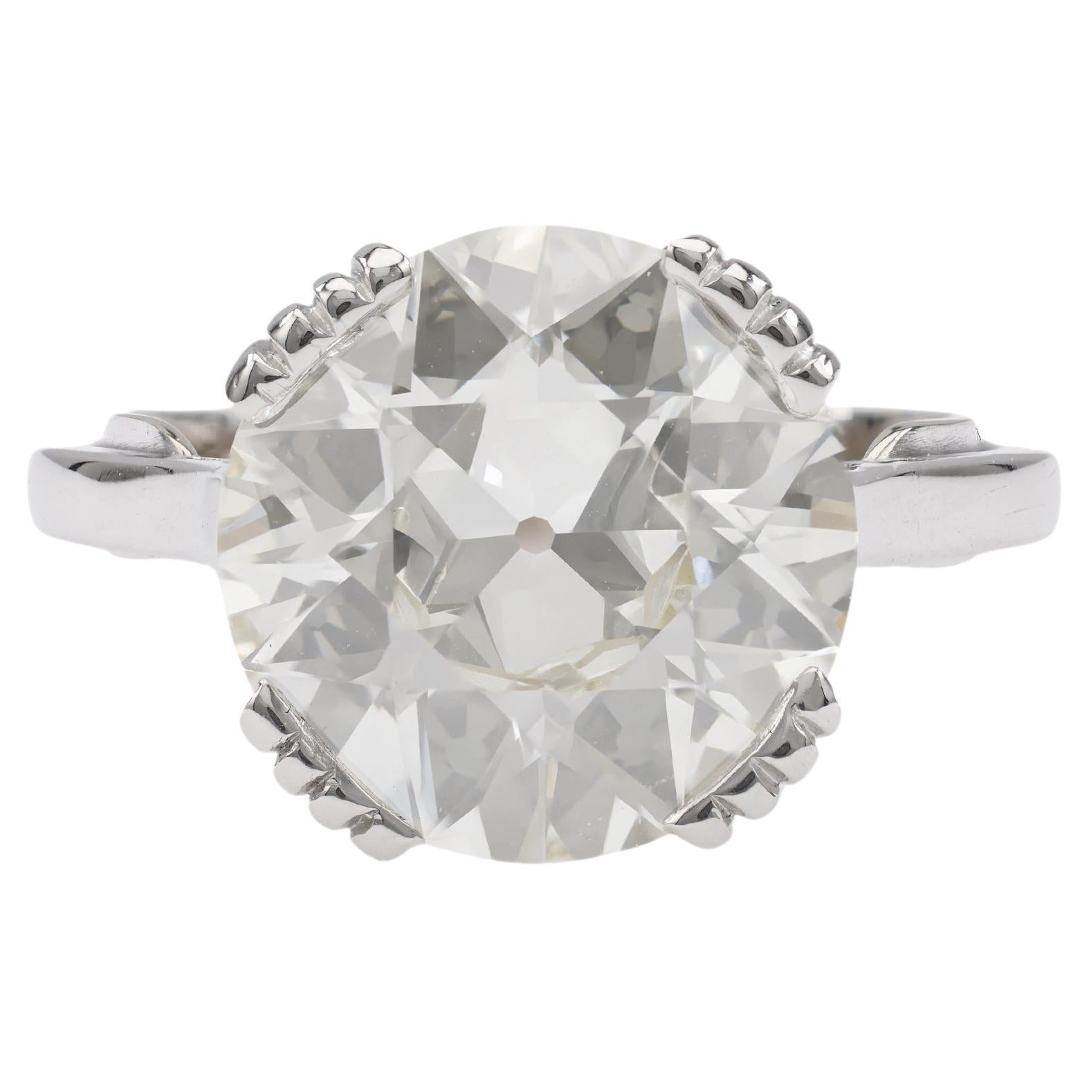 Art Deco GIA 4.78 Carat Old European Cut Diamond Platinum Solitaire Ring For Sale