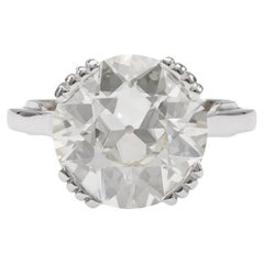 Platin Solitär-Ring, Art déco, GIA 4.78 Karat Diamant im alteuropäischen Schliff, Platin