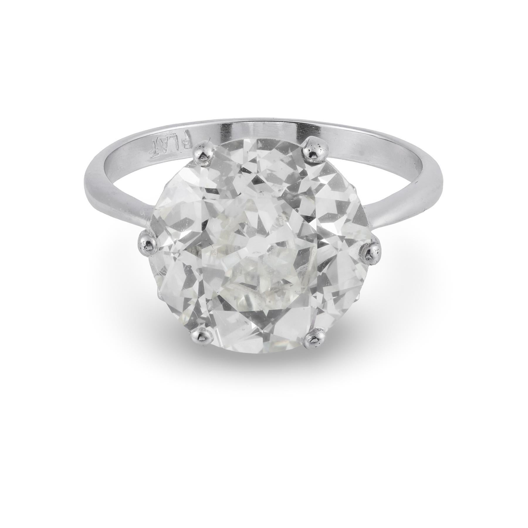 Taille vieille Europe Bague de fiançailles Art déco en platine avec diamant taille européenne ancienne de 4.93 carats certifié GIA en vente