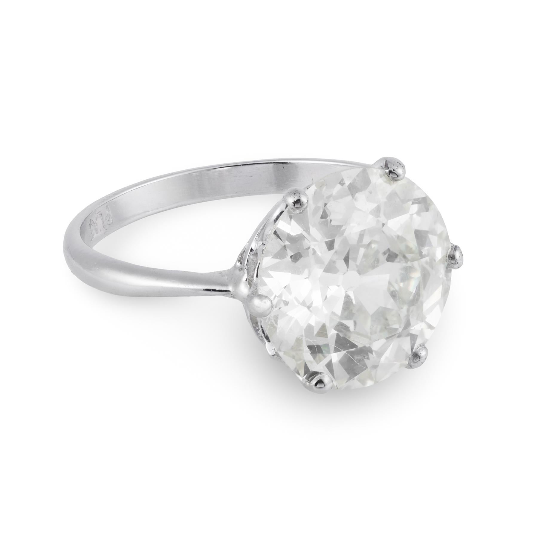 Bague de fiançailles Art déco en platine avec diamant taille européenne ancienne de 4.93 carats certifié GIA Pour femmes en vente