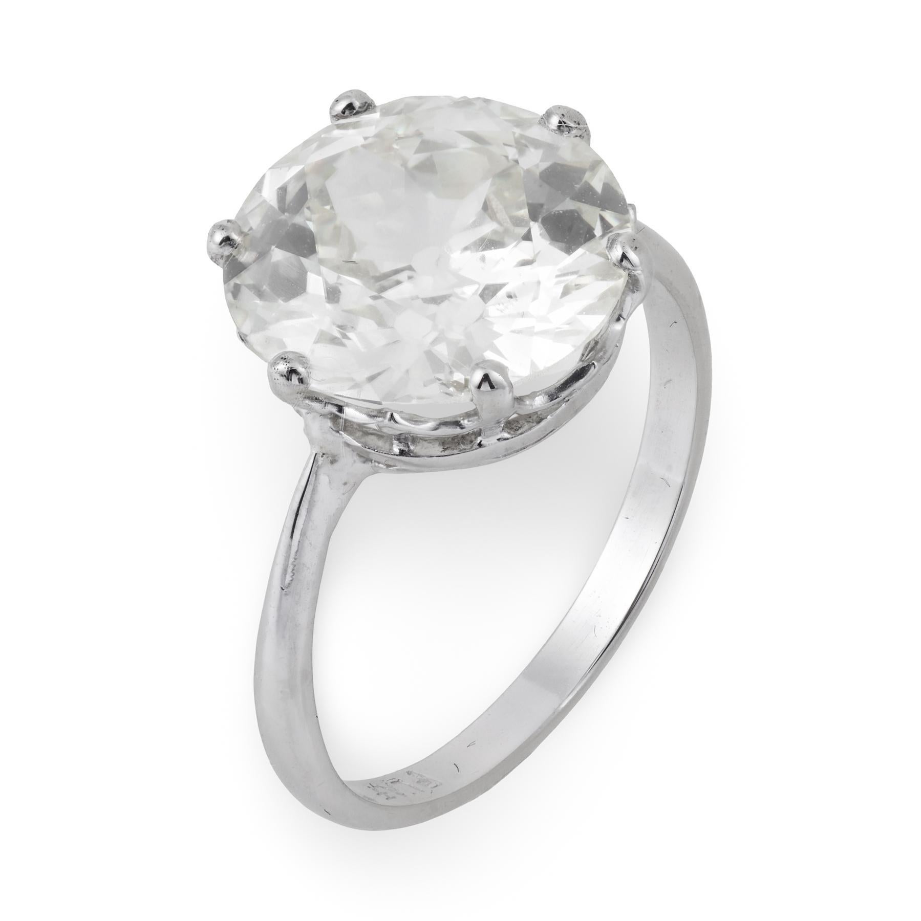 Bague de fiançailles Art déco en platine avec diamant taille européenne ancienne de 4.93 carats certifié GIA