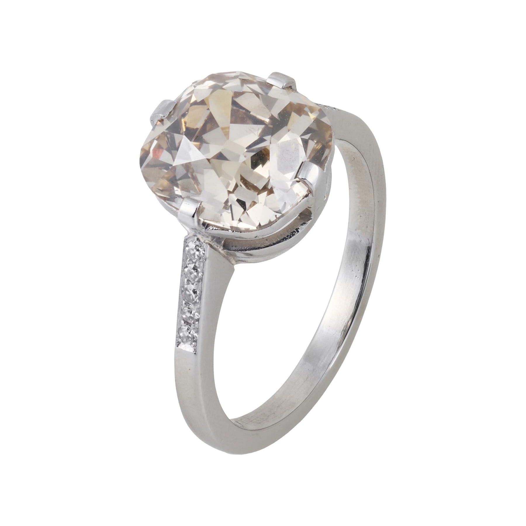Art Deco GIA 5.00 carat fancy color old mine cut diamond platinum ring