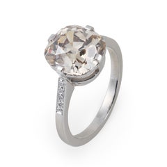 Art Deco GIA 5.00 carat fancy color old mine cut diamond platinum ring