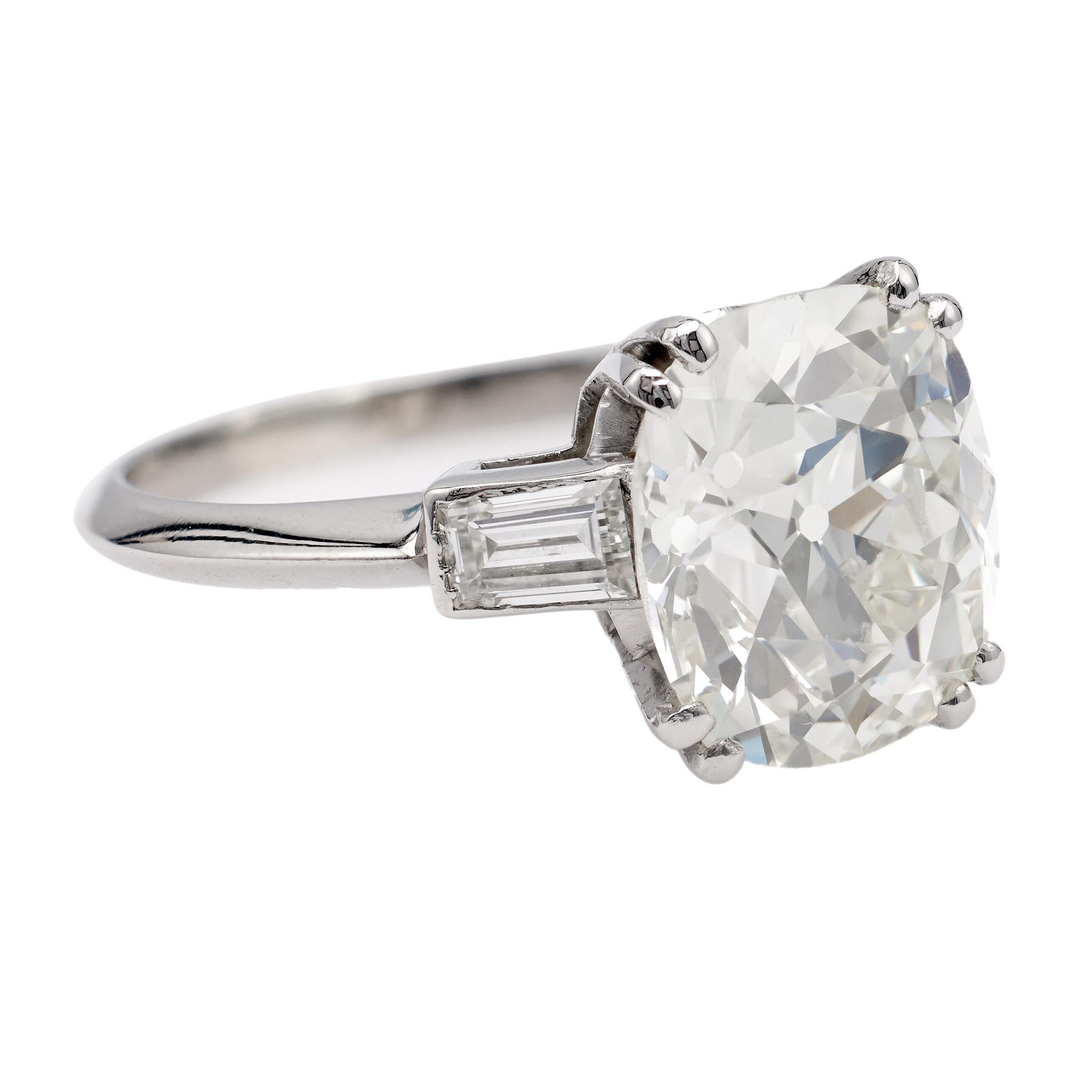 Art Deco GIA 5.01 Carat Old Mine Cut Diamond Platinum Ring 1