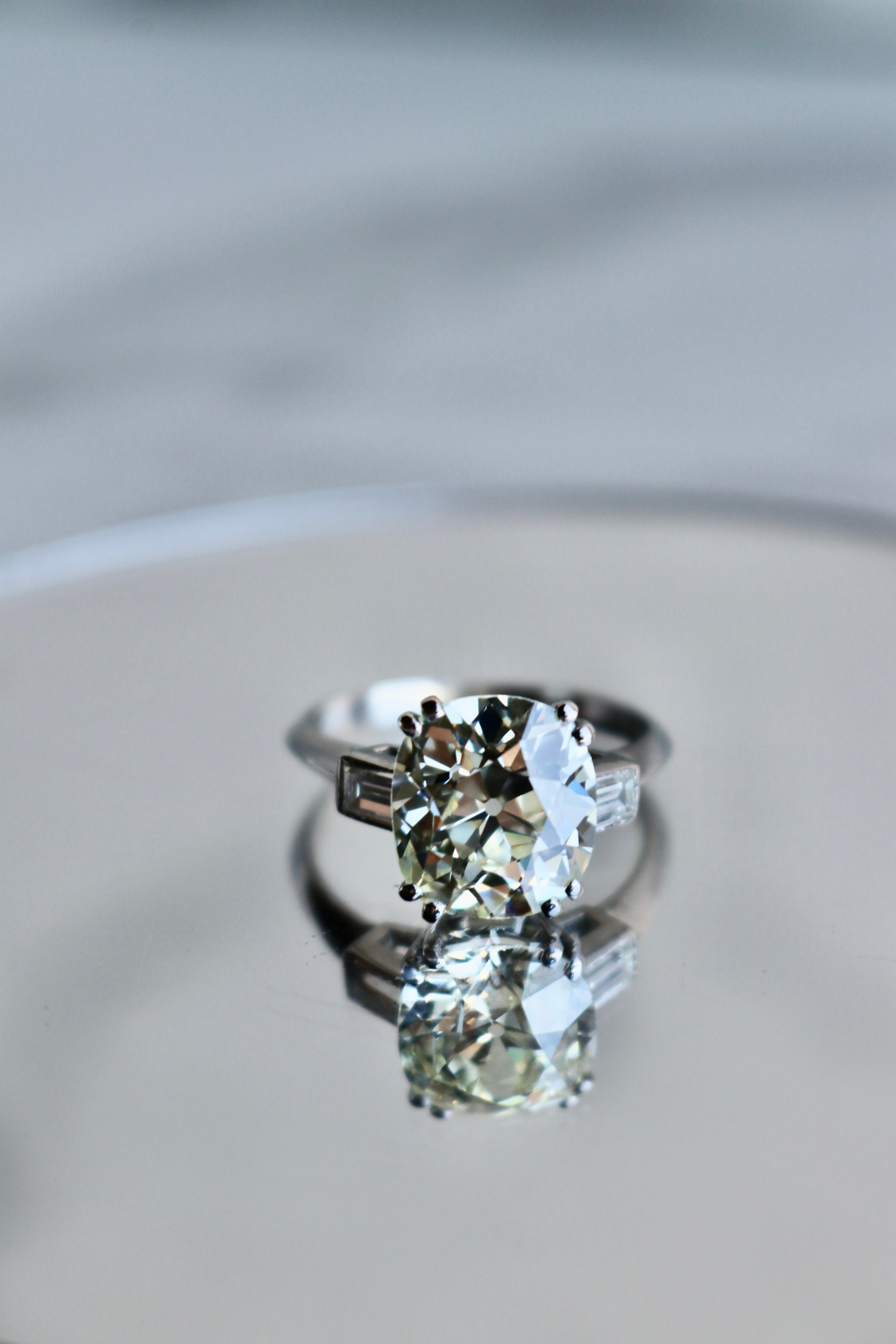 Art Deco GIA 5.01 Carat Old Mine Cut Diamond Platinum Ring 2
