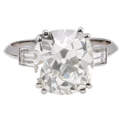Art Deco GIA 5.01 Carat Old Mine Cut Diamond Platinum Ring