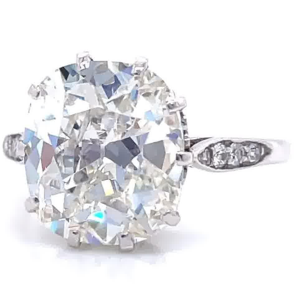 Women's Art Deco GIA 5.02 Carat Antique Cushion Cut Diamond Platinum Engagement Ring