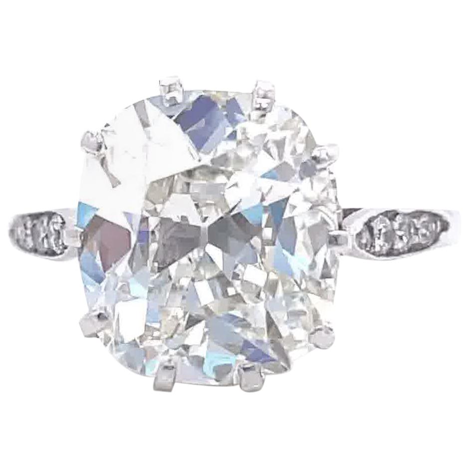 Art Deco GIA 5.02 Carat Antique Cushion Cut Diamond Platinum Engagement Ring