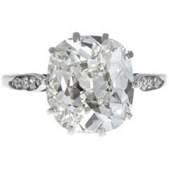 Art Deco GIA 5.02 Carat Antique Cushion Cut Diamond Platinum Ring