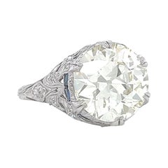 Art Deco GIA 5.08 Carat Old European Diamond Sapphire Platinum Engagement Ring