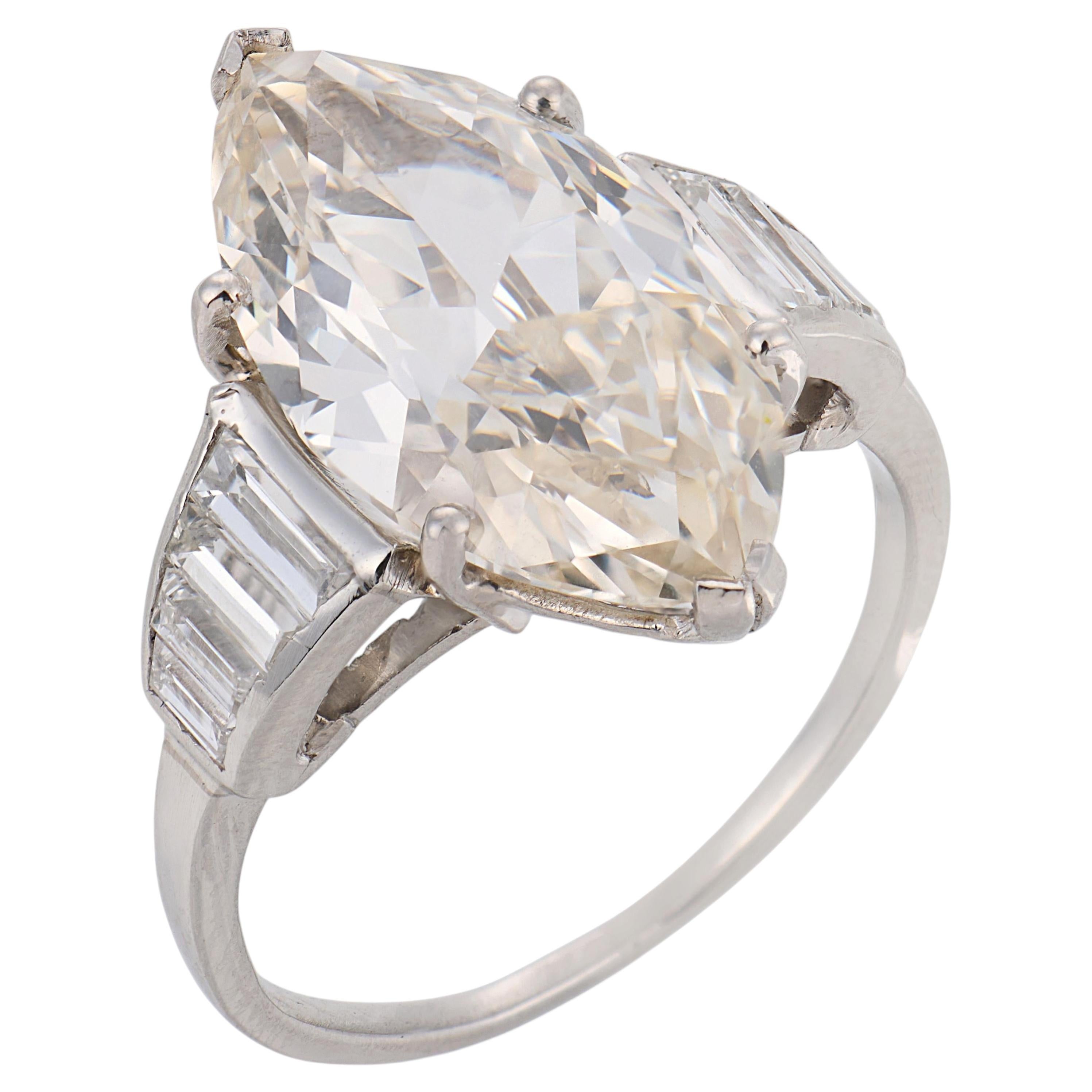 Anillo de compromiso Art Déco GIA 5.14 quilates diamante platino en venta