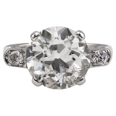 Art Deco GIA 5.21 Carat Old European Cut Diamond Platinum Ring