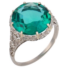 Art Deco GIA 5.45 carat emerald diamond platinum cocktail ring