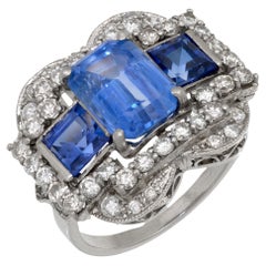Art Deco GIA 5.50 carat Ceylon no heat sapphire diamond platinum cocktail ring