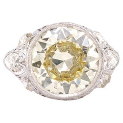 Art Deco GIA 5.85 Carat Circular Brilliant Cut Diamond Platinum Filigree Ring