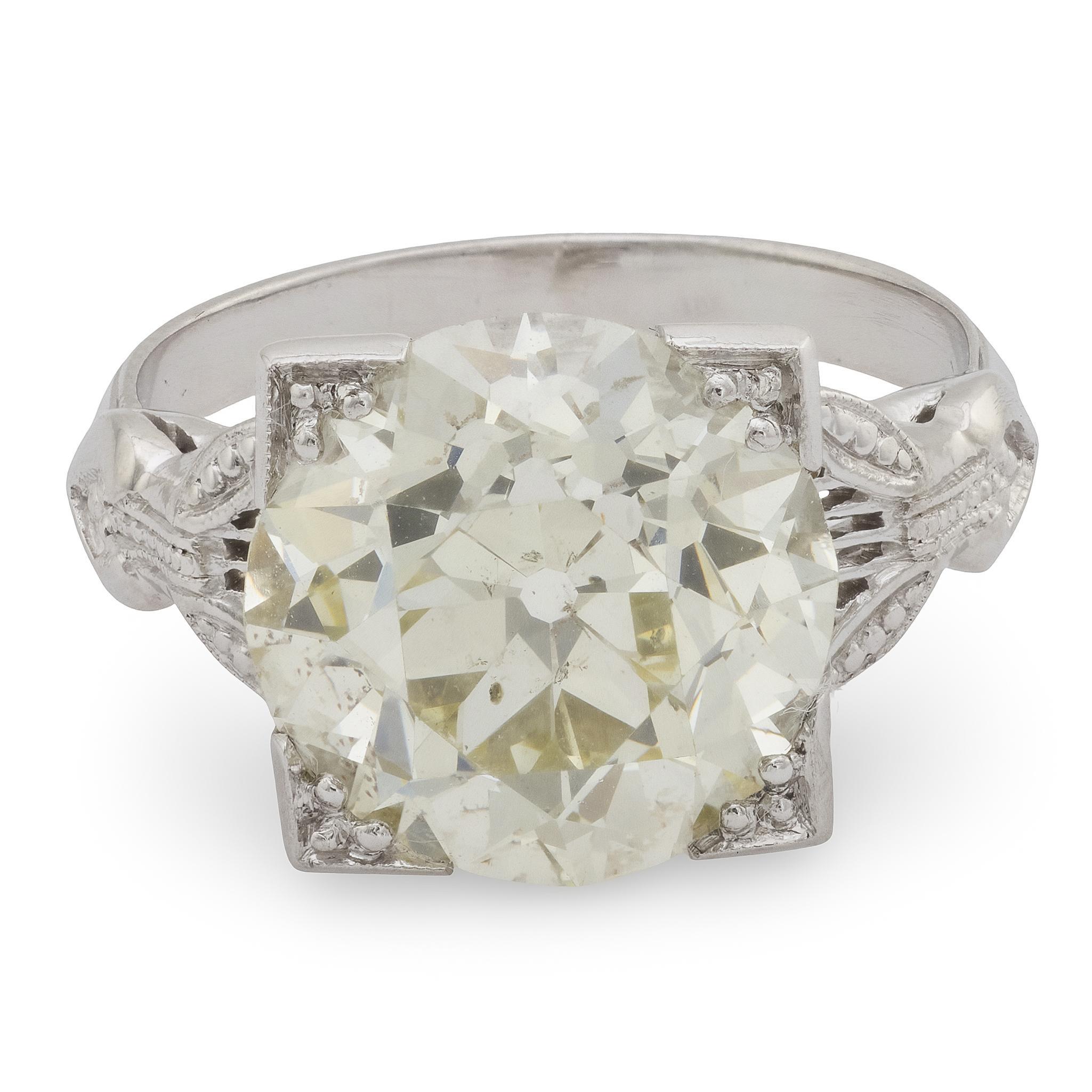 Art Deco GIA 5,93 Karat Diamant 18k Weißgold Verlobungsring (Art déco) im Angebot