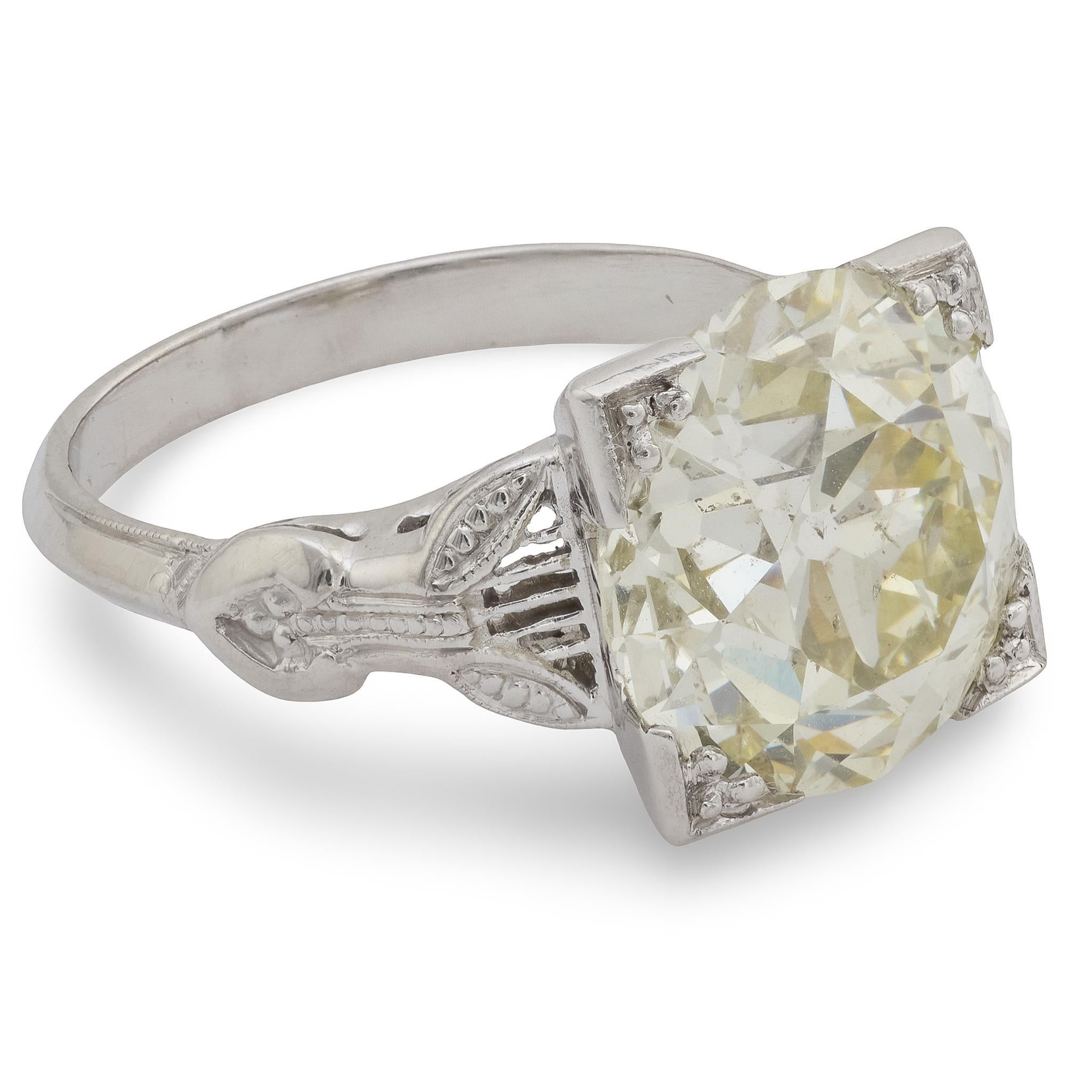 Art Deco GIA 5,93 Karat Diamant 18k Weißgold Verlobungsring im Zustand „Gut“ im Angebot in Beverly Hills, CA