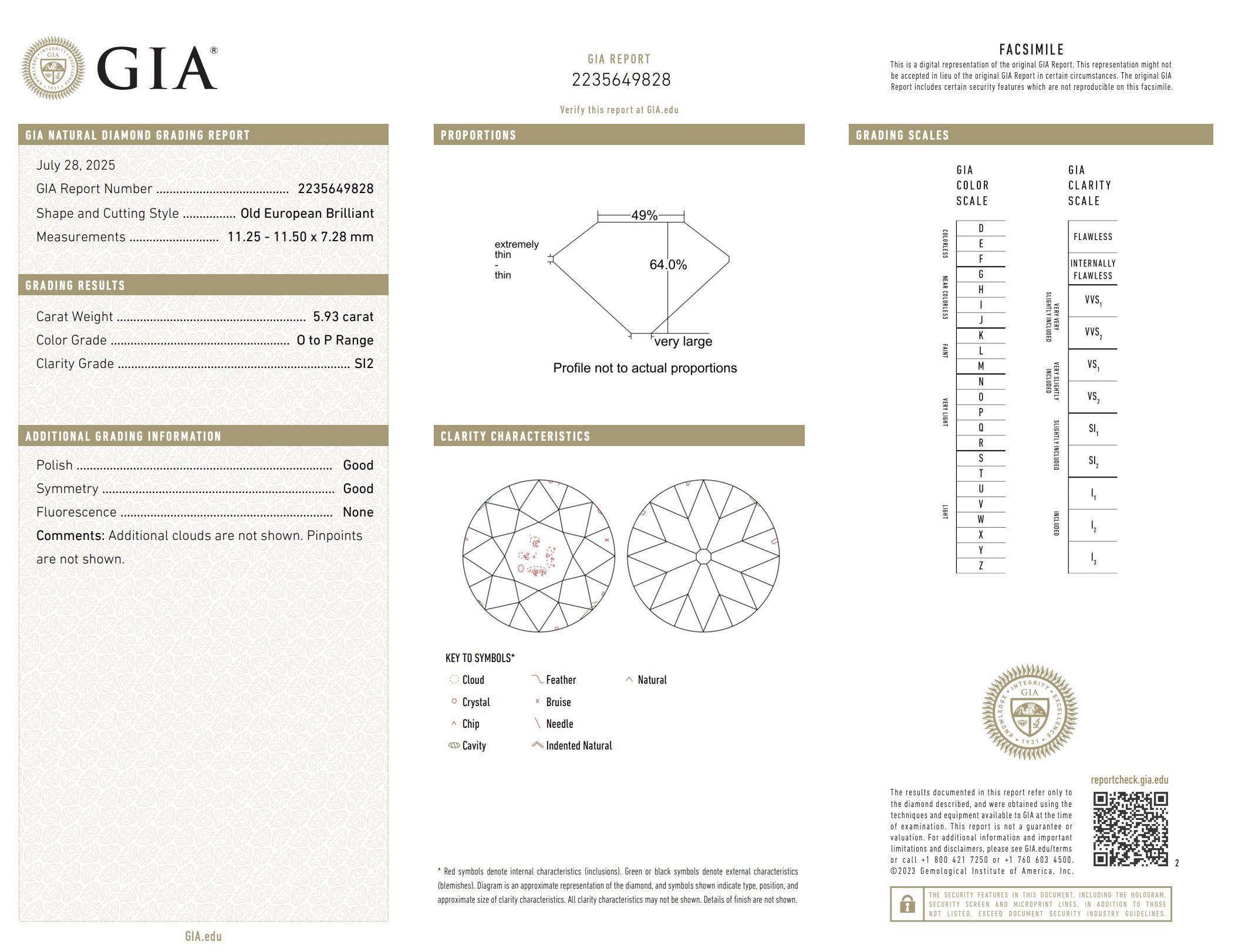 Art Deco GIA 5,93 Karat Diamant 18k Weißgold Verlobungsring im Angebot 2