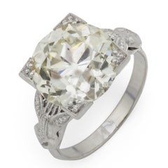 Art Deco GIA 5,93 Karat Diamant 18k Weißgold Verlobungsring