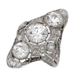 Art Deco GIA 6 carat total weight diamond platinum Navette ring