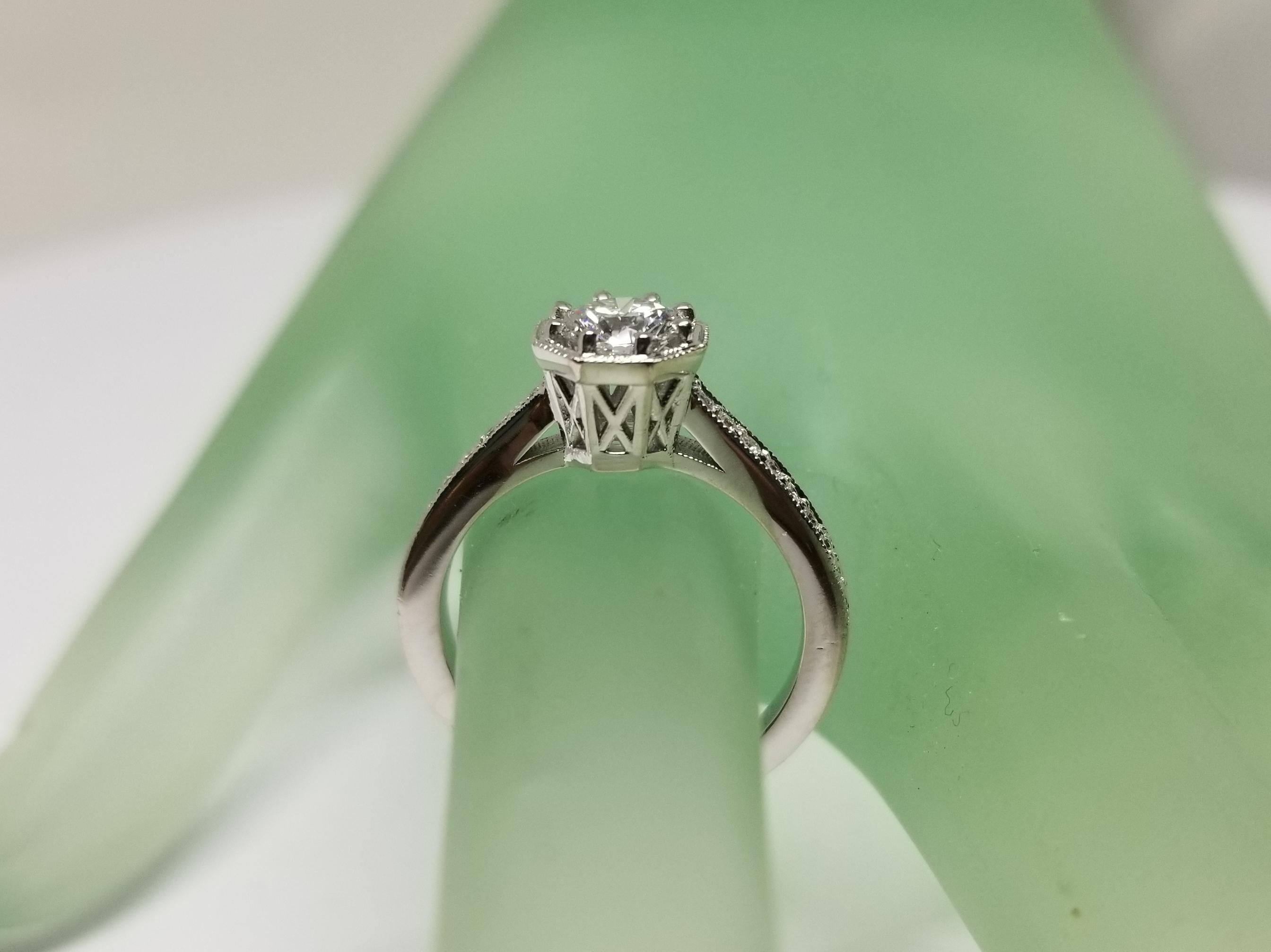 Art Deco Style GIA .57pts. H VS1 Diamond Engraved Diamond Ring 2