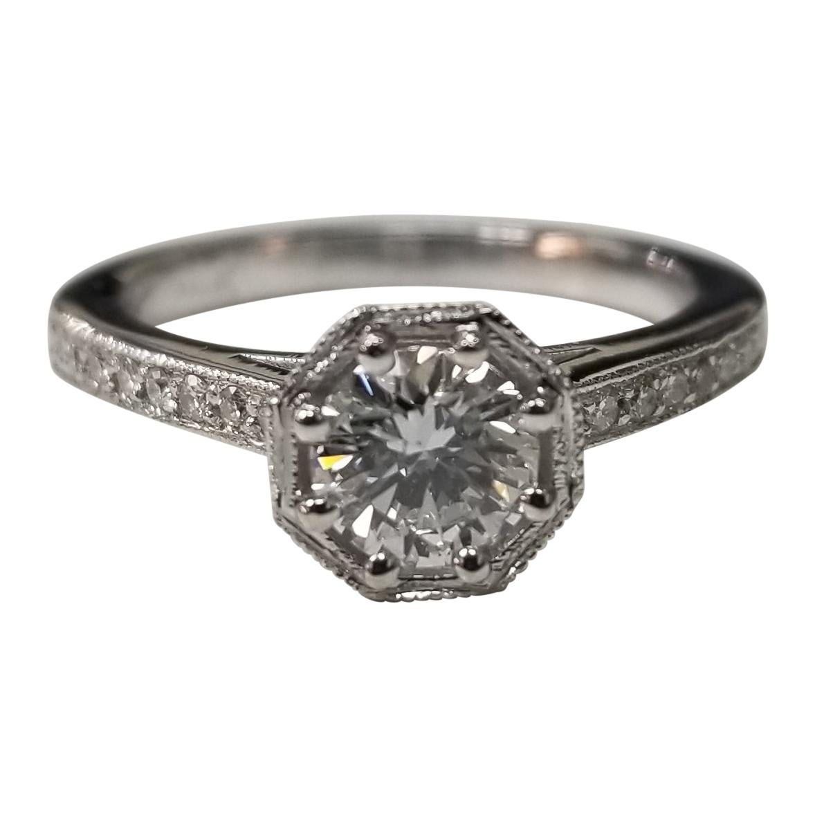 Art Deco Style GIA .57pts. H VS1 Diamond Engraved Diamond Ring