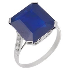 Platinring, Art déco, GIA 6.59 Karat Saphir, Diamant, Art déco