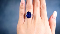 Art Deco GIA 7.05 Carat Ceylon Sapphire and Diamond Platinum Ring