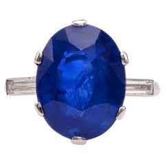 Vintage Art Deco GIA 7.05 Carat Ceylon Sapphire and Diamond Platinum Ring