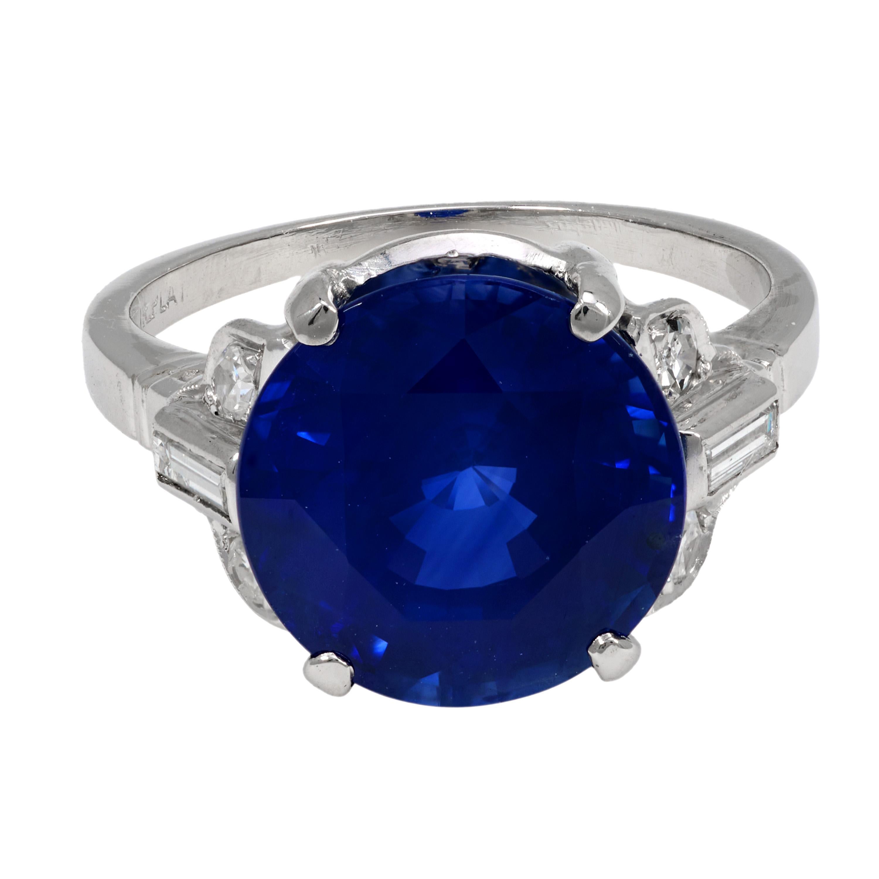Brilliant Cut Art Deco GIA 7.45 carat Ceylon sapphire diamond platinum ring For Sale