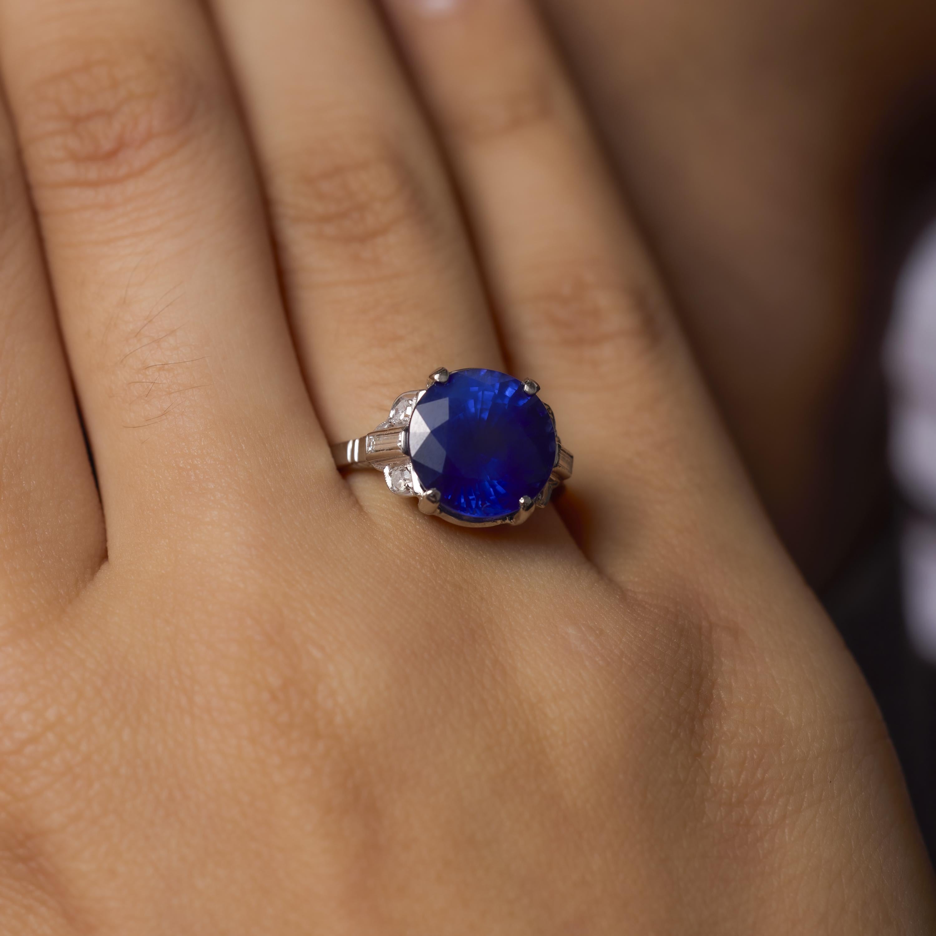 Art Deco GIA 7.45 carat Ceylon sapphire diamond platinum ring In Good Condition For Sale In Beverly Hills, CA