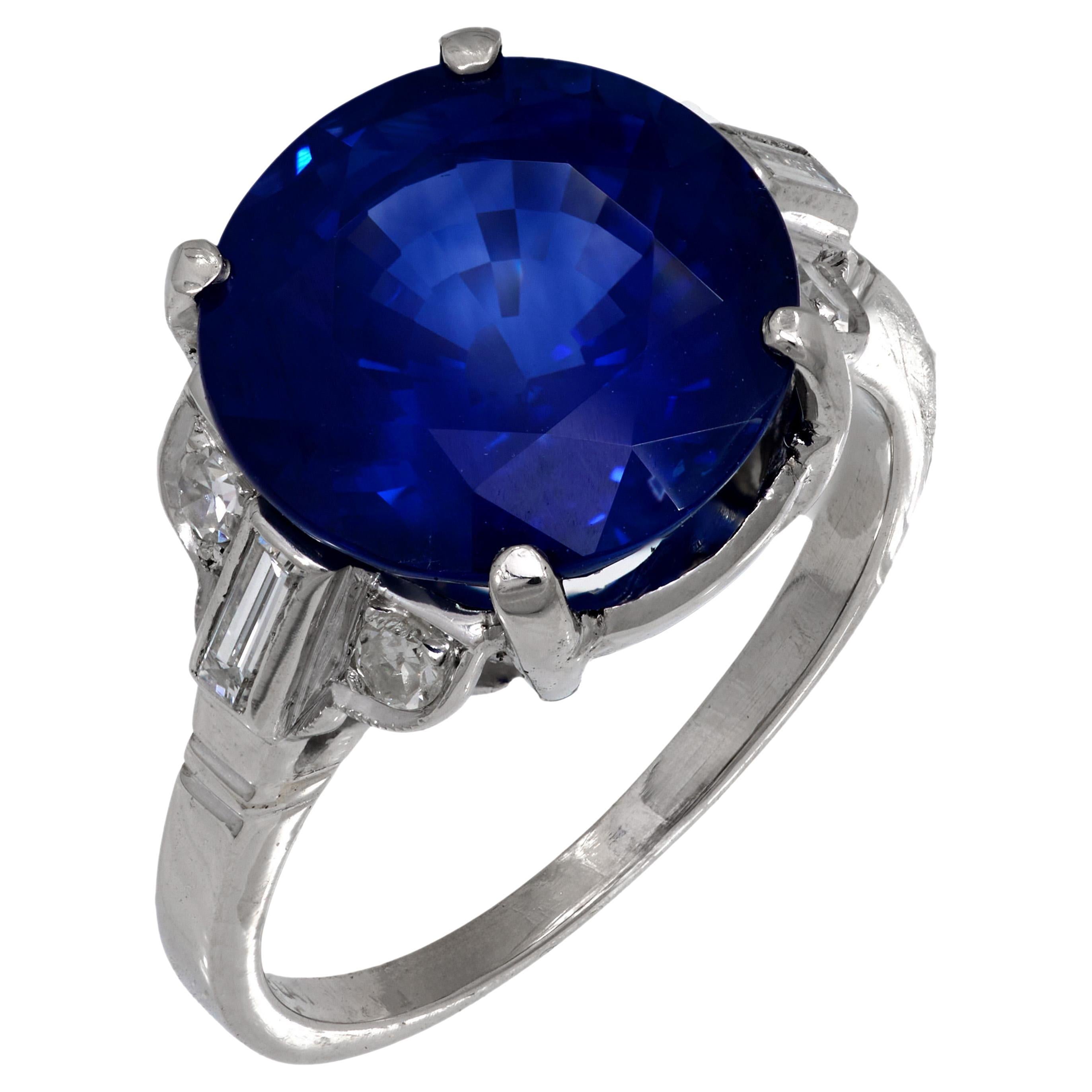 Art Deco GIA 7.45 carat Ceylon sapphire diamond platinum ring