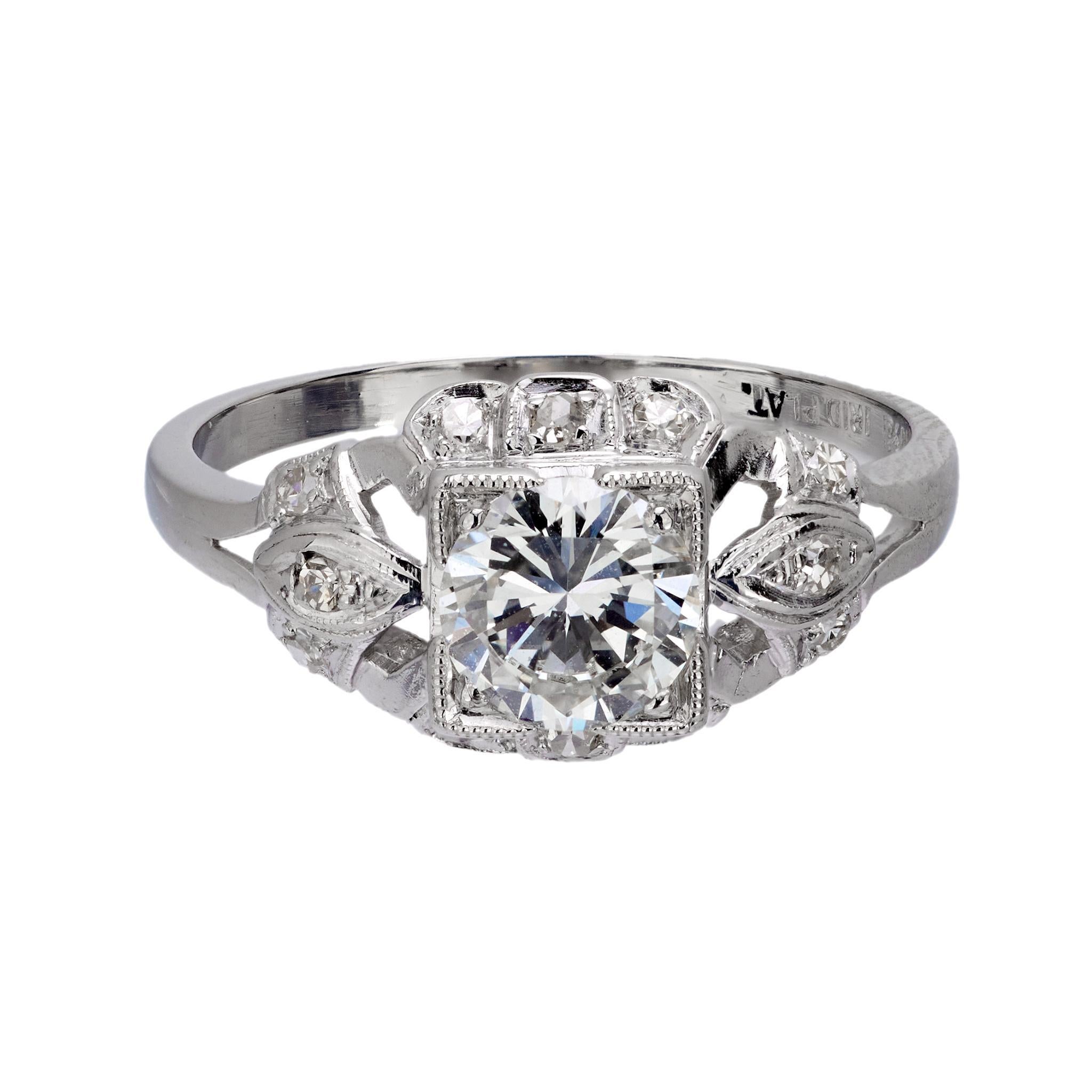 Old European Cut Art Deco GIA .76 carat diamond platinum engagement ring For Sale