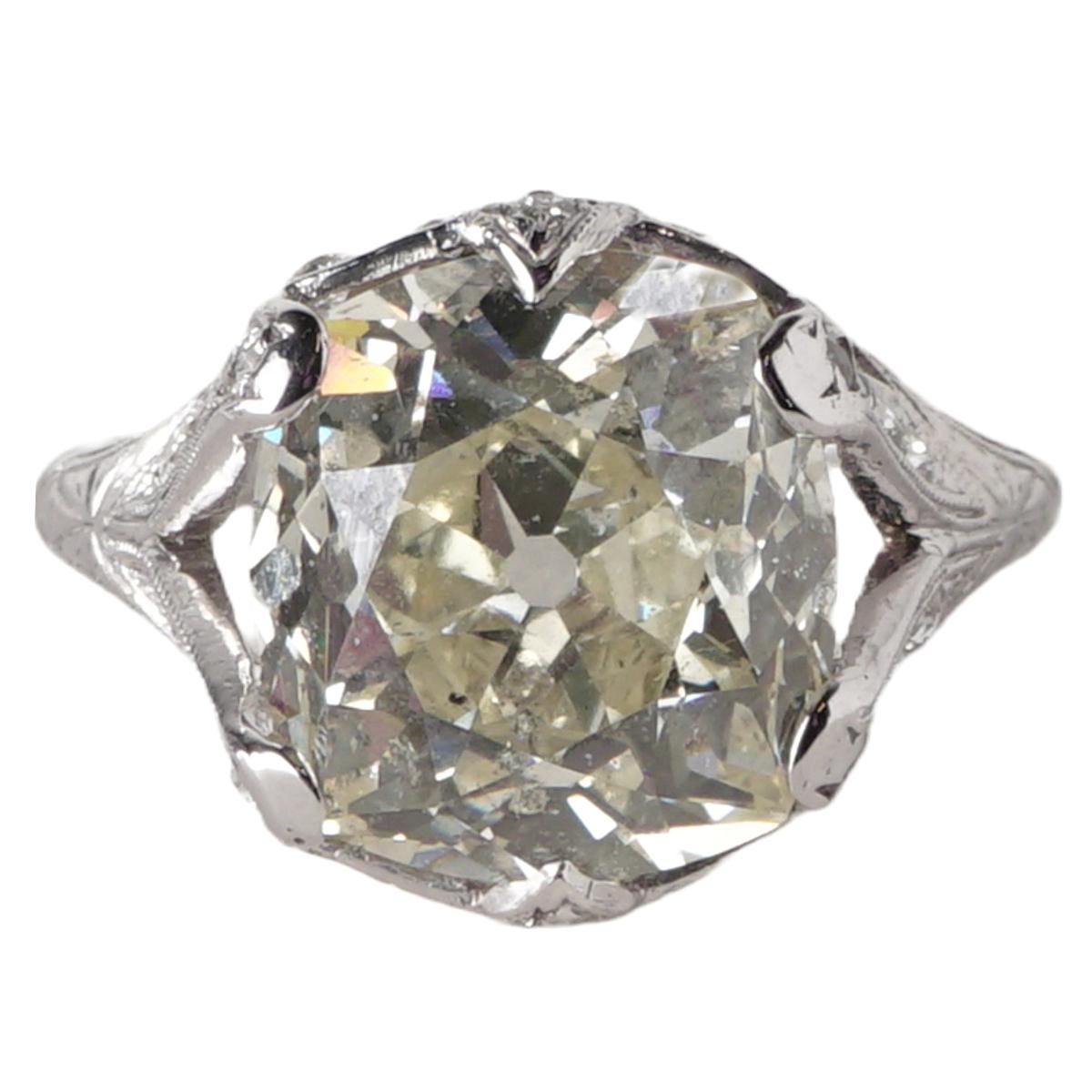 Women's or Men's Art Deco GIA 7.60 Carats Old Mine Cut Diamond Platinum Ring