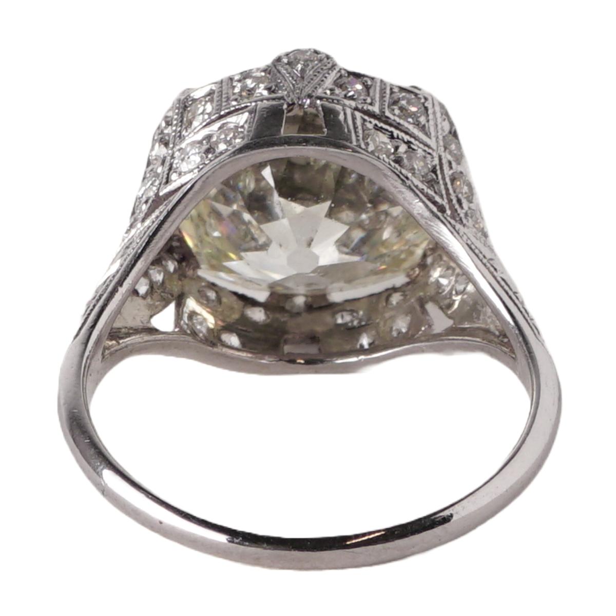 Art Deco GIA 7.60 Carats Old Mine Cut Diamond Platinum Ring 1