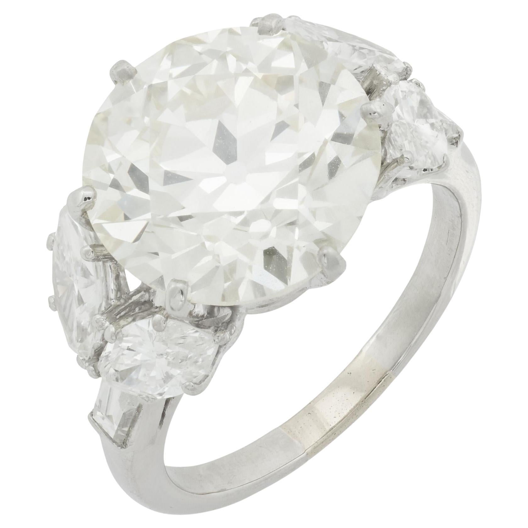 Bague en platine Art déco GIA 8,27 carats de diamant ancien de taille européenne