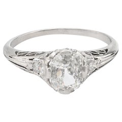 Art Deco GIA .91 Karat Diamant im Kissenschliff Platin Verlobungsring filigraner Ring