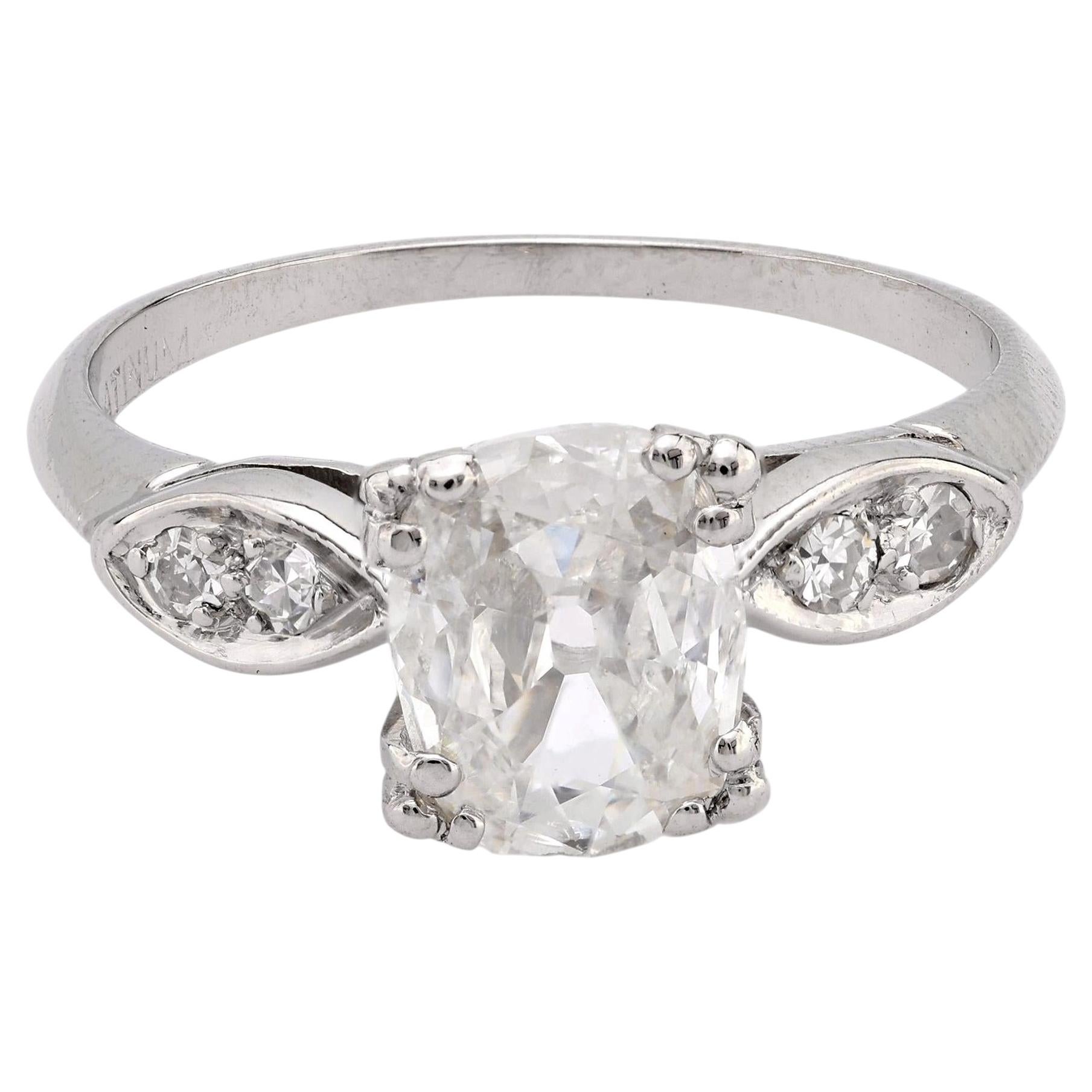 Art Deco GIA .91 carat old mine cut diamond platinum engagement ring