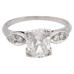 Art Deco GIA .91 carat old mine cut diamond platinum engagement ring