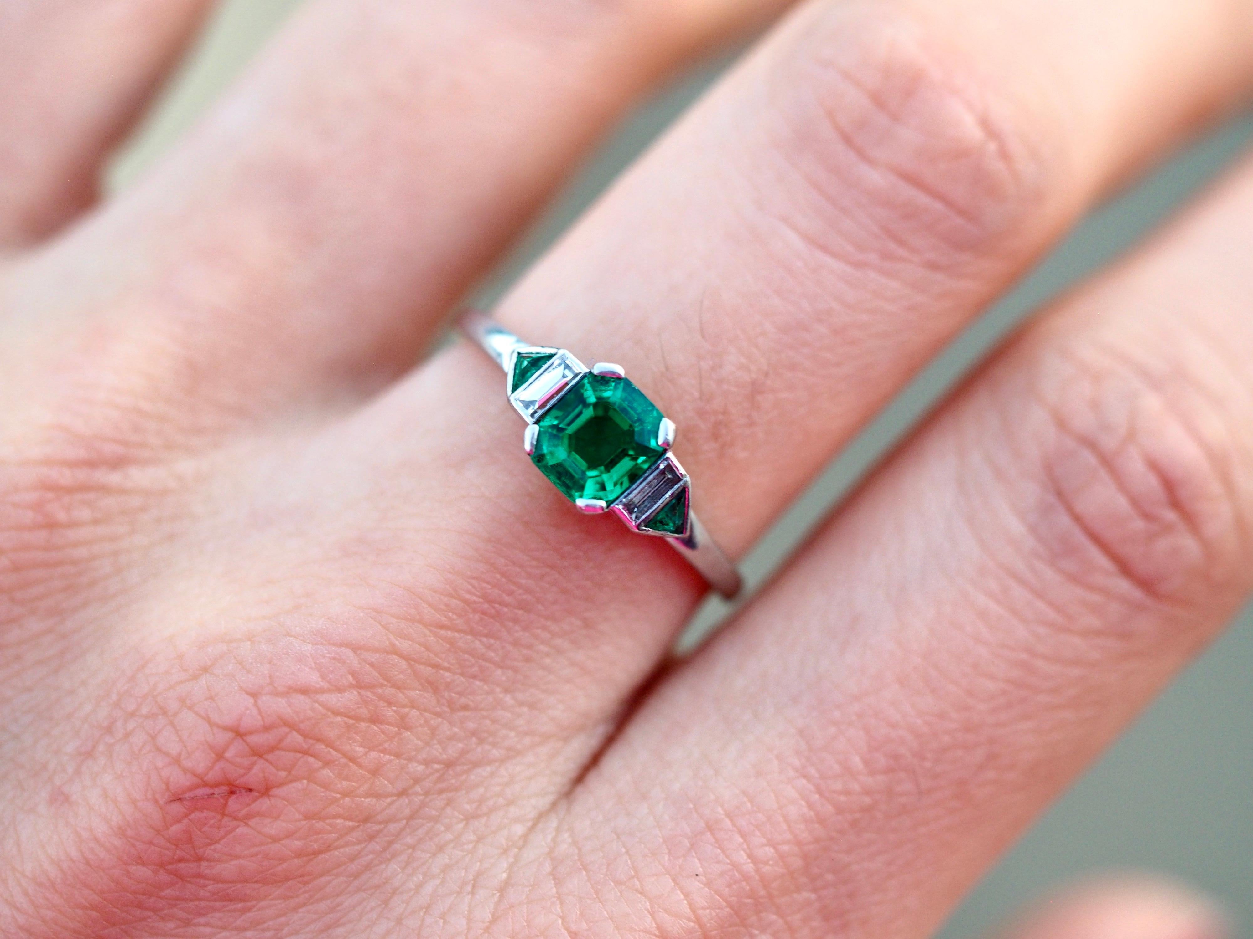 Art Deco GIA/AGL Colombian Emerald No Treatment Platinum Diamond Ring 4
