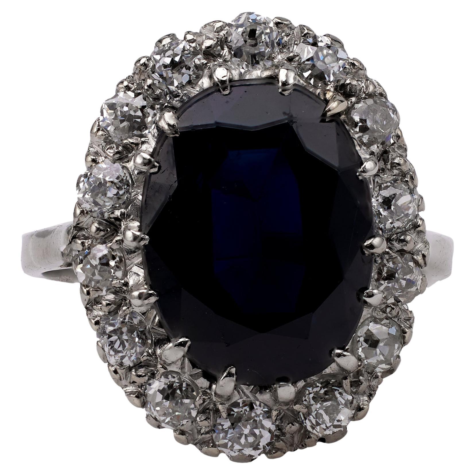 Art Deco GIA Australian No Heat Saphir und Diamant 14k Weißgold Cluster-Ring